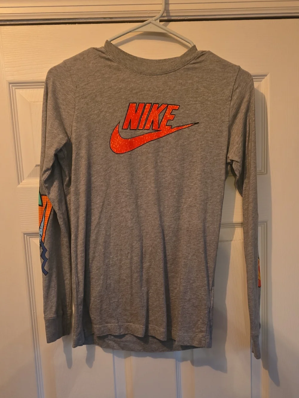 Nike Gray Long Sleeve Tee with Bright Orange Logo